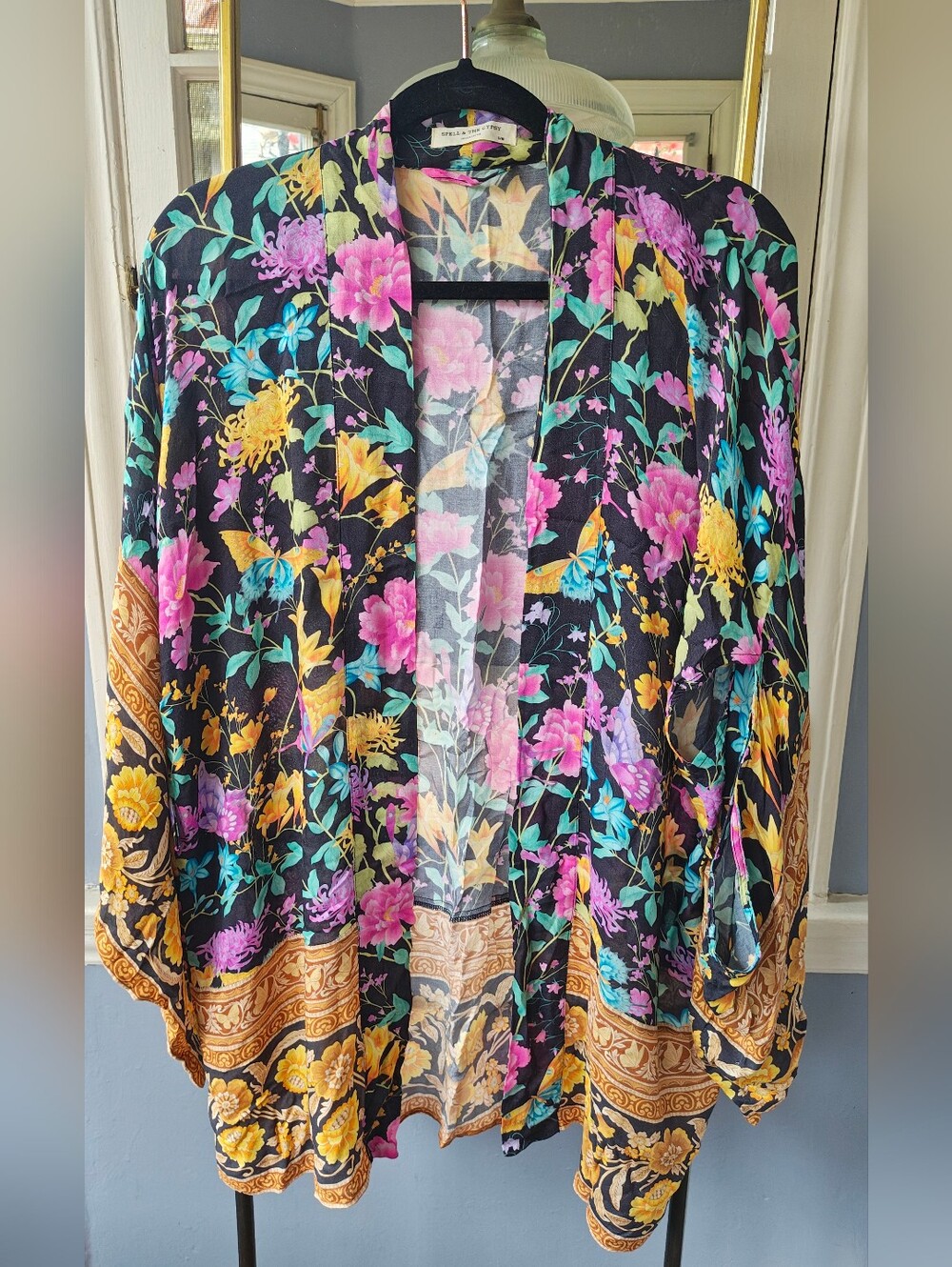 Spell Butterfly Short Kimono Robe in Firefly Black, S/M, NO TIE